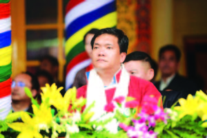 Pema Khandu looks on during the 80th birthday celebration of the Dalai Lama in McLeod Ganj, India, on 21 June 2015.